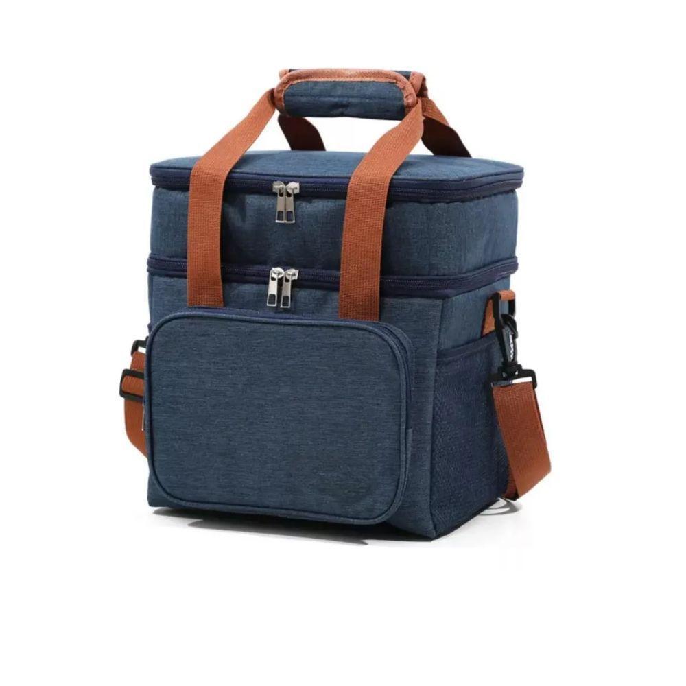 Bolsa Termica Marmita Lancheira Multiuso Alça Trabalho Passeio Academia Dois Compartimentos Azul - 1