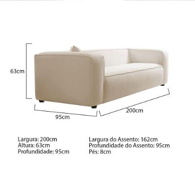 Kit Sofá 3 Lugares 200cm E Poltrona Decorativa Escritório Orgânico Cecília Linho - Amarena Móveis Cor Bege