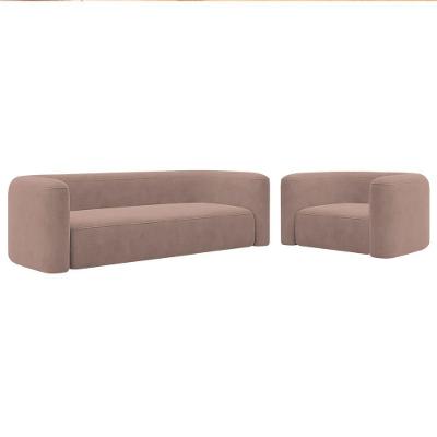 Kit Sofá 3 Lugares 200cm E Poltrona Orgânica Luxo Recepção Melina Linho - Amarena Moveis Cor Coral