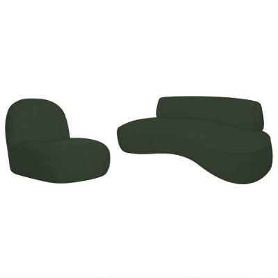 Sofá Curvo 130cm 2l E 1 Poltrona Orgânico Escritório Recepção Sala Amsterdã Linho - Amarena Móveis Cor Verde