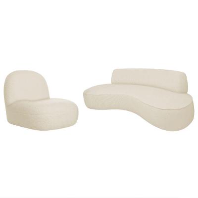 Sofá Curvo 130cm 2l E 1 Poltrona Orgânico Escritório Recepção Sala Amsterdã Linho - Amarena Móveis Cor Bege