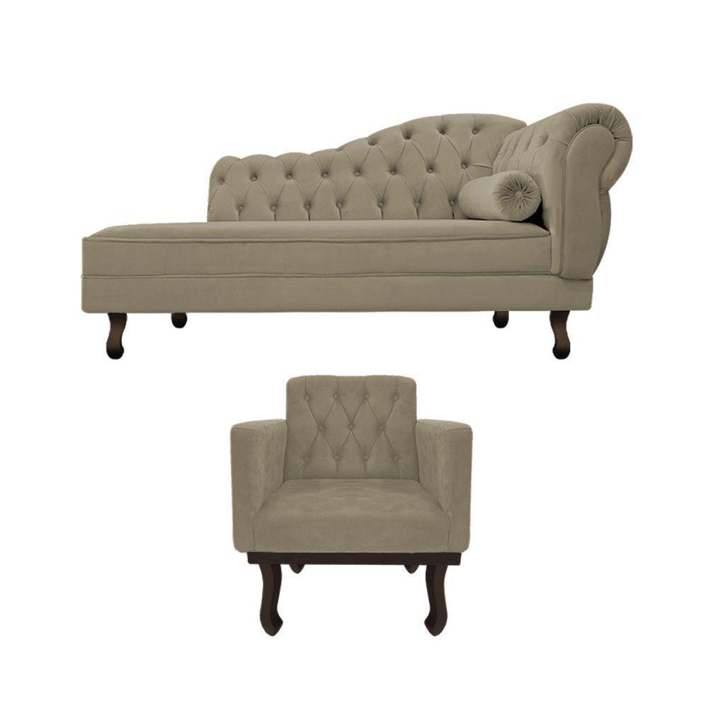 Kit Diva Recamier Diana 120cm Lado Esquerdo E 1 Poltrona Classic Suede - Amarena Móveis Cor Cappuccino - 1