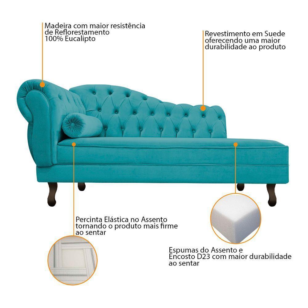 Kit Diva Recamier Diana 120cm Lado Direito E 1 Poltrona Classic Suede - Amarena Móveis Cor Azul Turquesa - 3