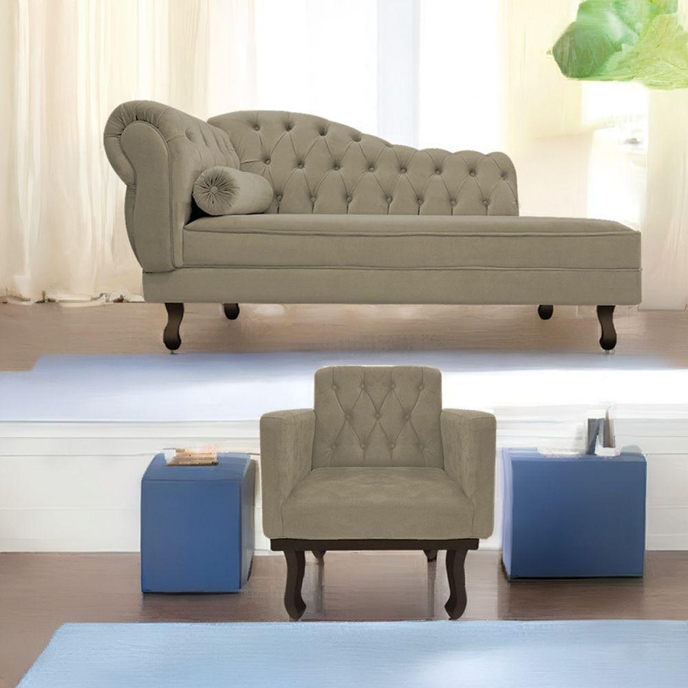 Kit Diva Recamier Diana 120cm Lado Direito E 1 Poltrona Classic Suede - Amarena Móveis Cor Cappuccino - 9