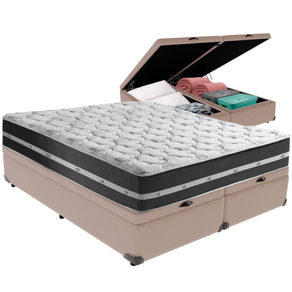 Cama Box Baú Bege E Colchão Classic Preto Molas Ensacadas Queen Anjos - 1
