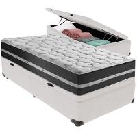Cama Box Baú Branco E Colchão Classic Preto Molas Ensacadas Solteiro Anjos - 1