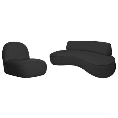 Sofá Curvo 180cm 3 Lugares E 1 Poltrona Amsterdã Linho - Amarena Móveis Cor Preto