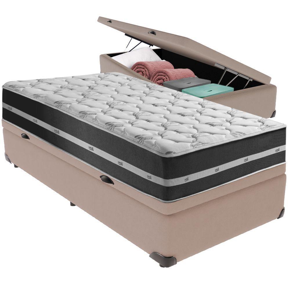 Cama Box Baú Bege E Colchão Classic Preto Molas Ensacadas Solteiro Anjos - 1