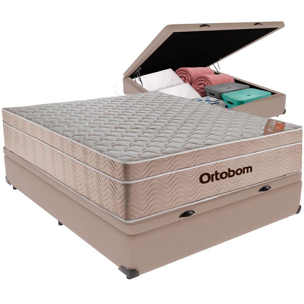 Cama Box Baú Bege E Colchão Airtech Springpocket Molas Ensacadas Casal Ortobom - 1