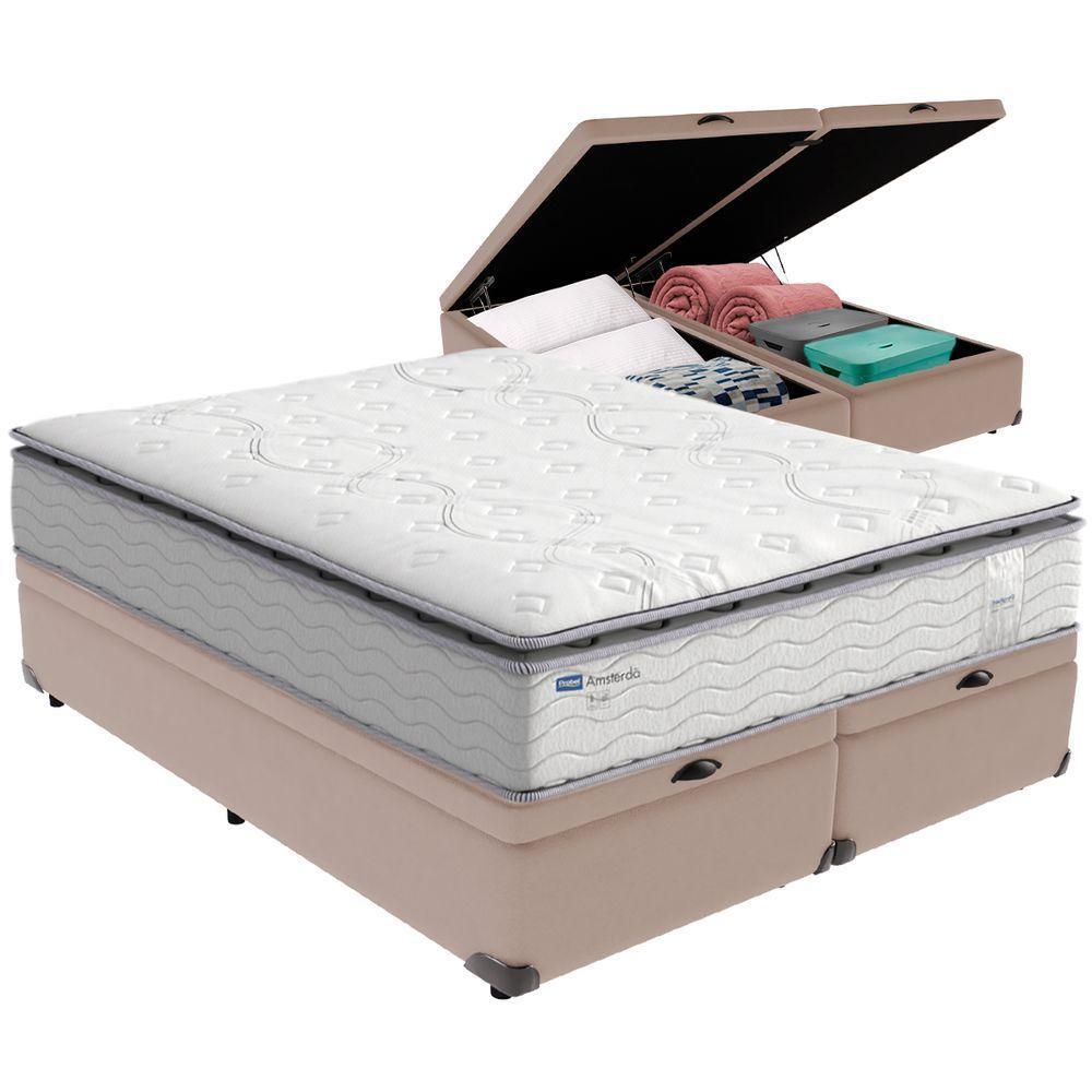 Cama Box Baú Bege E Colchão Amsterdã Molas Ensacadas Queen Probel - 1