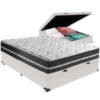 Cama Box Baú Branco E Colchão Classic Preto Molas Ensacadas Casal Anjos - 1