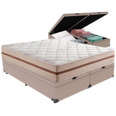 Cama Box Baú Bege E Colchão Classic 26 Cm Molas Ensacadas King Anjos