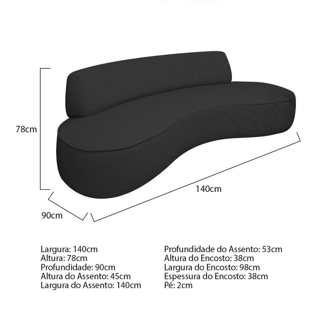 Sofá Curvo 2 Lugares Amsterdã 140cm Linho - Amarena Móveis Cor Preto - 3