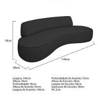 Sofá Curvo 2 Lugares Amsterdã 140cm Linho - Amarena Móveis Cor Preto - 3