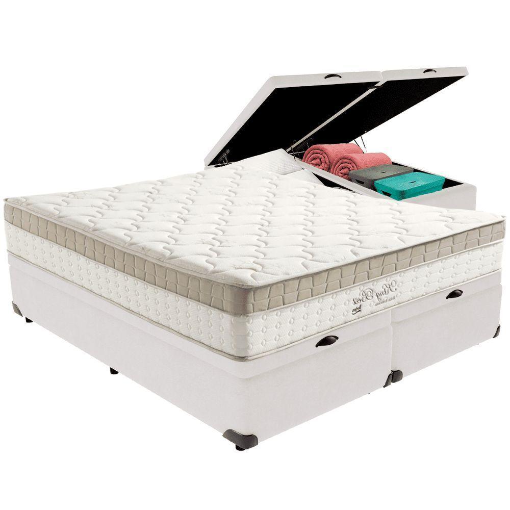 Cama Box Baú Branco E Colchão King Best Molas Ensacadas Queen 158x198x33 Anjos - 1