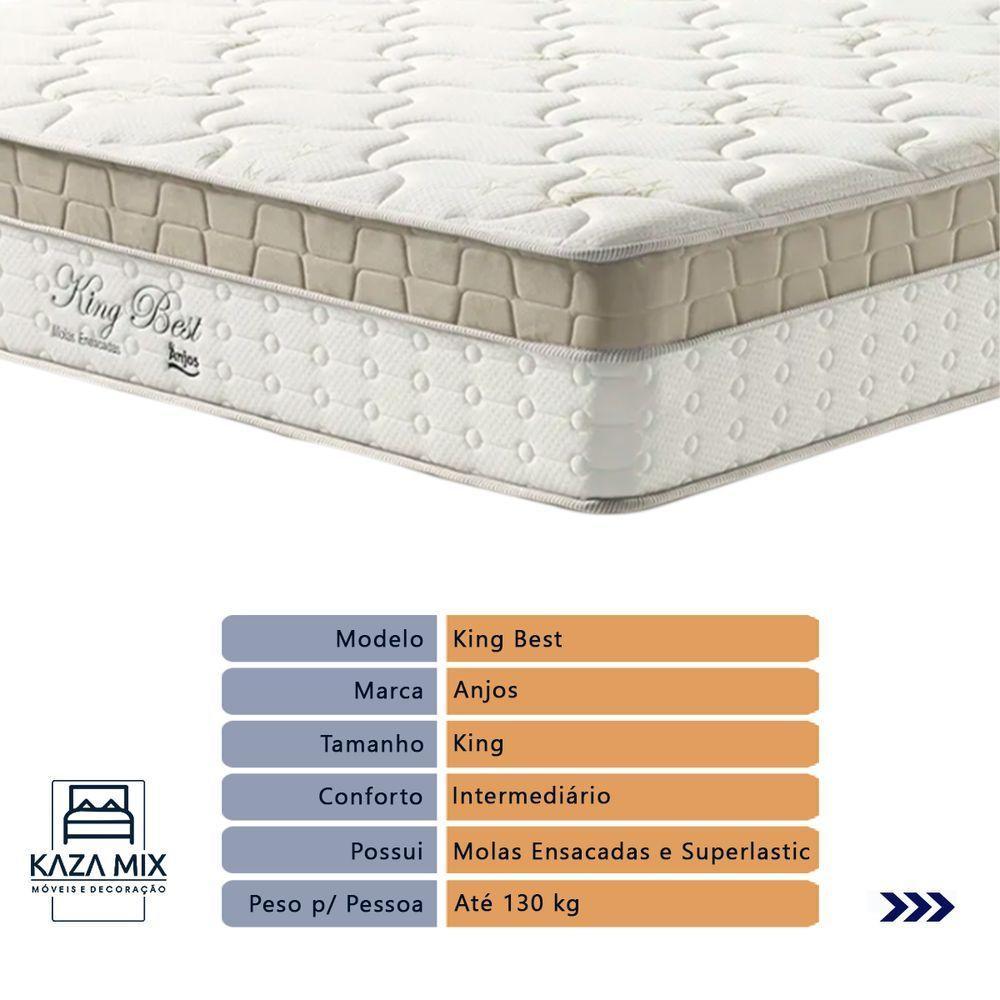 Cama Box Baú Branco E Colchão King Best Molas Ensacadas King 193x203x33 Anjos - 3