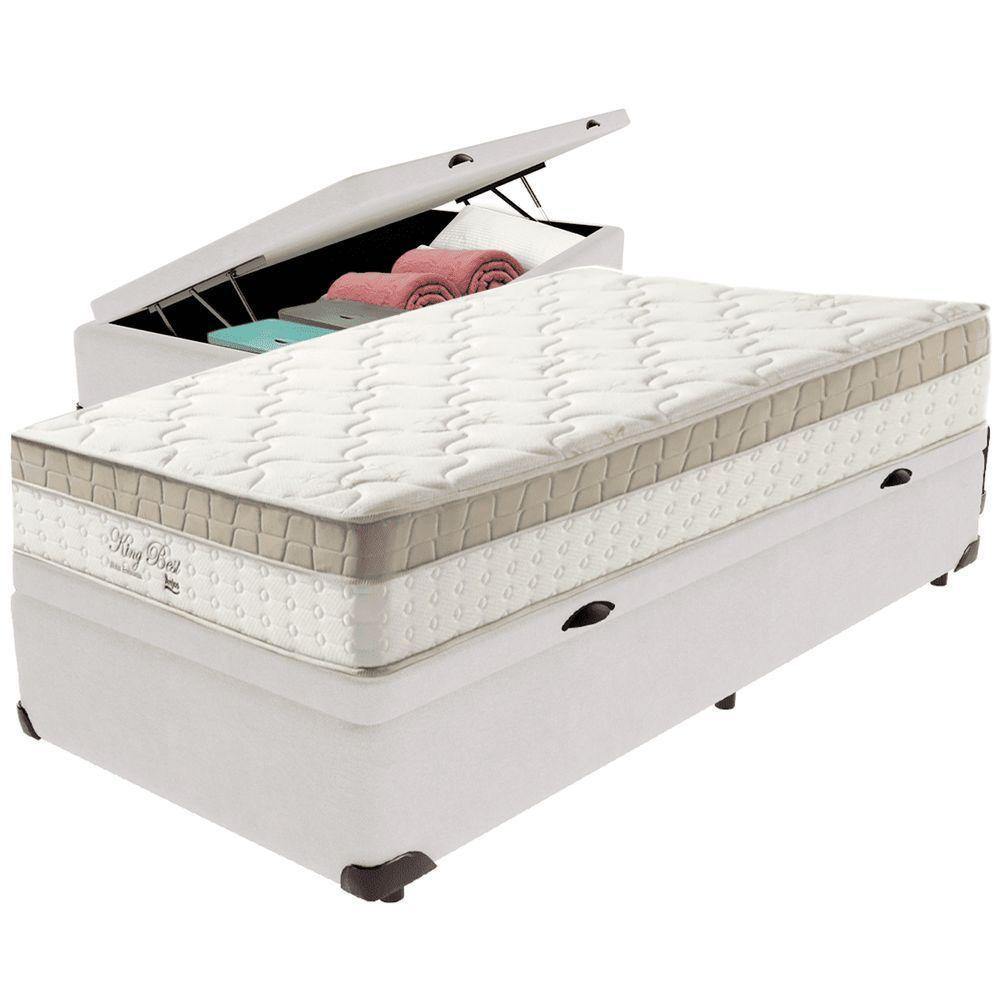 Cama Box Baú Branco E Colchão King Best Molas Ensacadas Solteiro 88x188x33 Anjos - 1