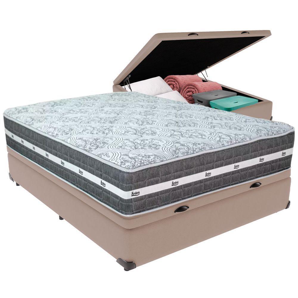Cama Box Baú Bege E Colchão Black Graphite Molas Ensacadas Casal Anjos - 1