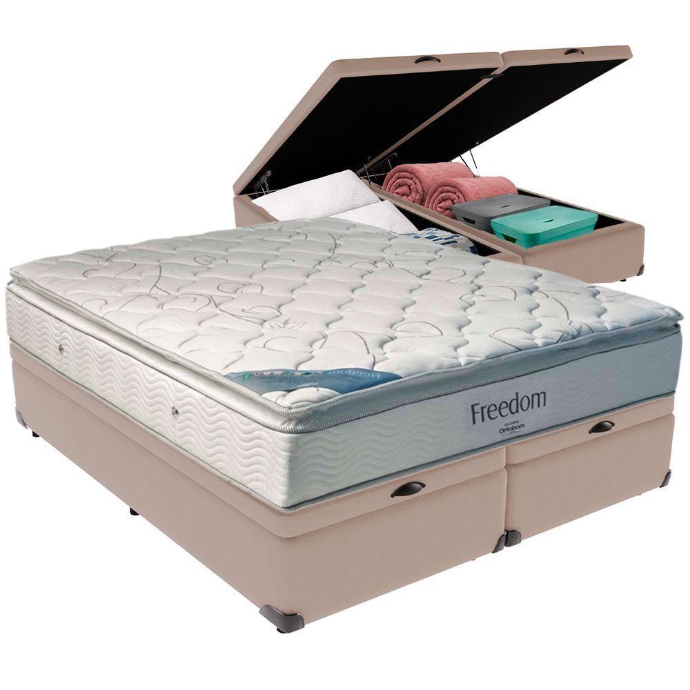Cama Box Baú Bege E Colchão Freedom Molas Ensacadas King Ortobom - 1