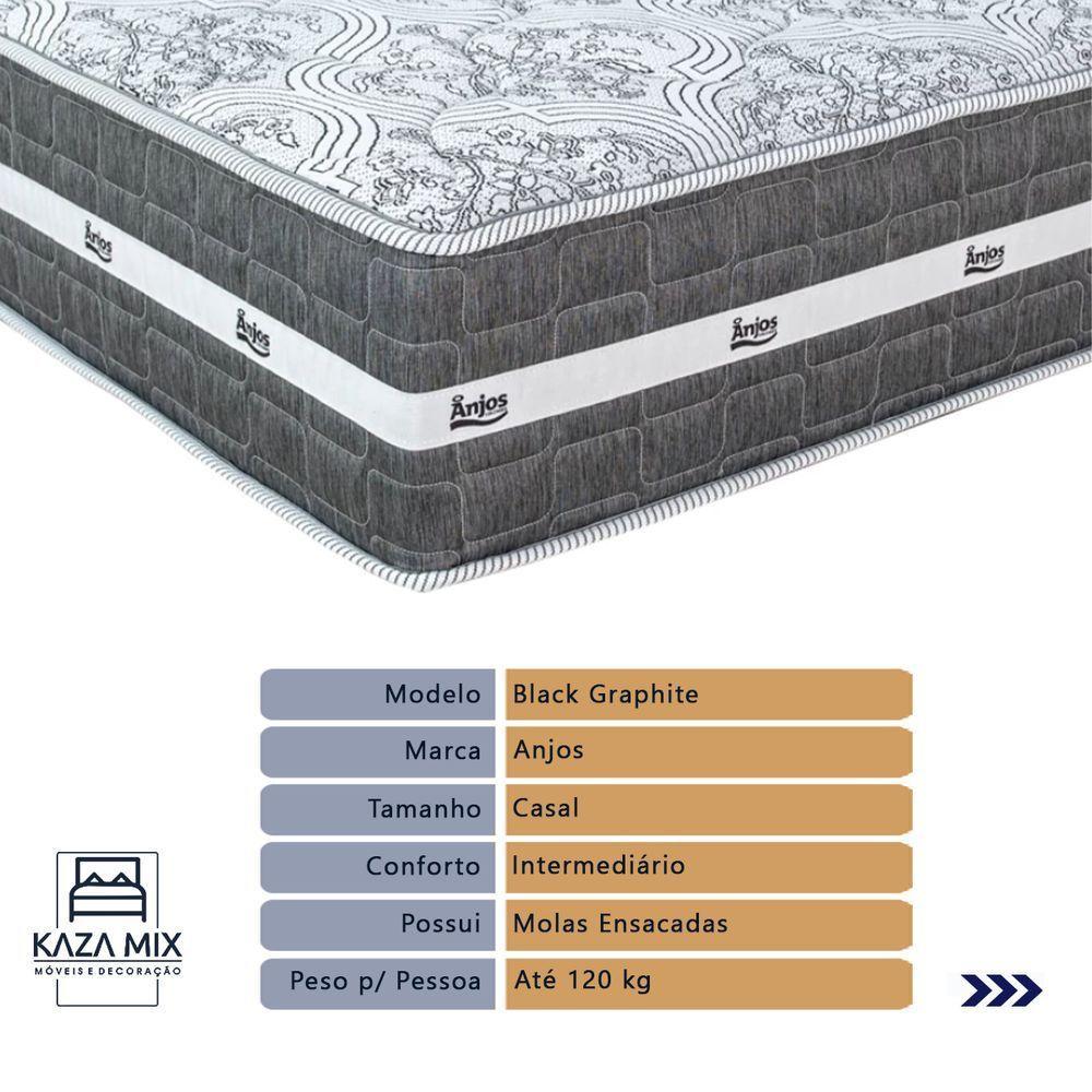 Cama Box Baú Cinza E Colchão Black Graphite Molas Ensacadas Casal 138x188x27 Anjos - 4