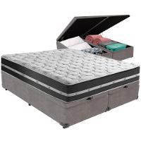 Cama Box Baú Cinza E Colchão Classic Preto Molas Ensacadas Queen Anjos - 1