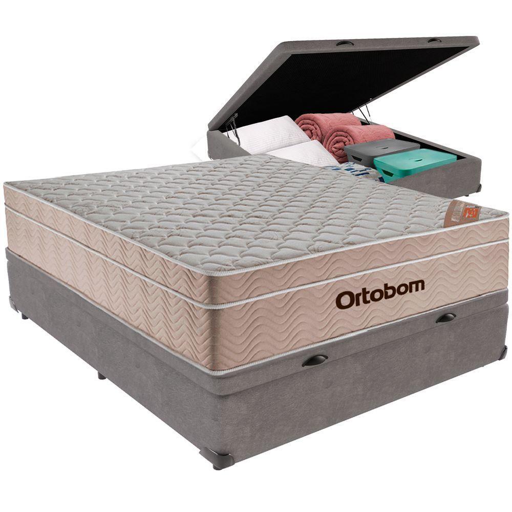 Cama Box Baú Cinza E Colchão Airtech Springpocket Molas Ensacadas Casal Ortobom - 1