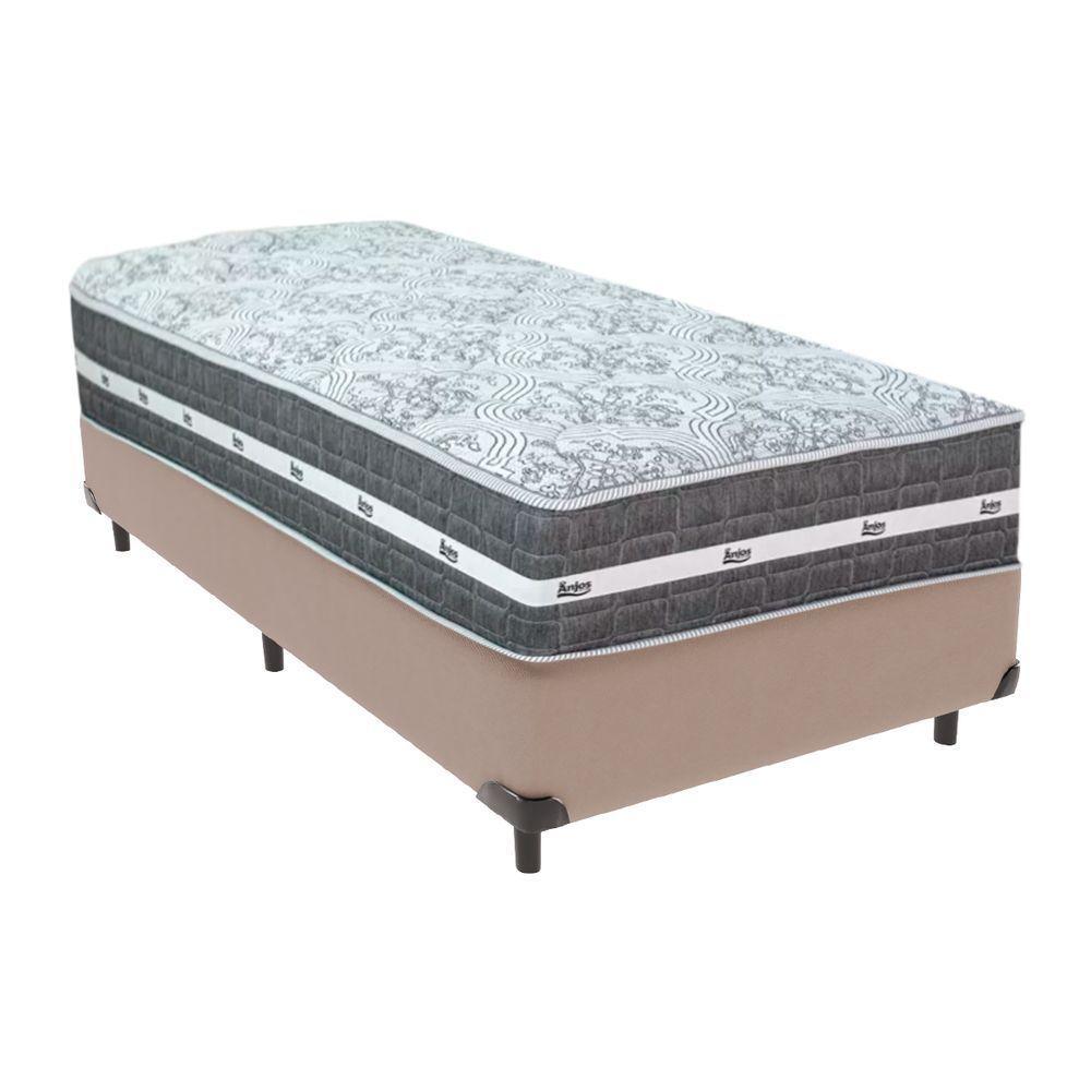 Cama Box Bege E Colchão Black Graphite Molas Ensacadas Solteiro 88x188x27 Anjos - 1