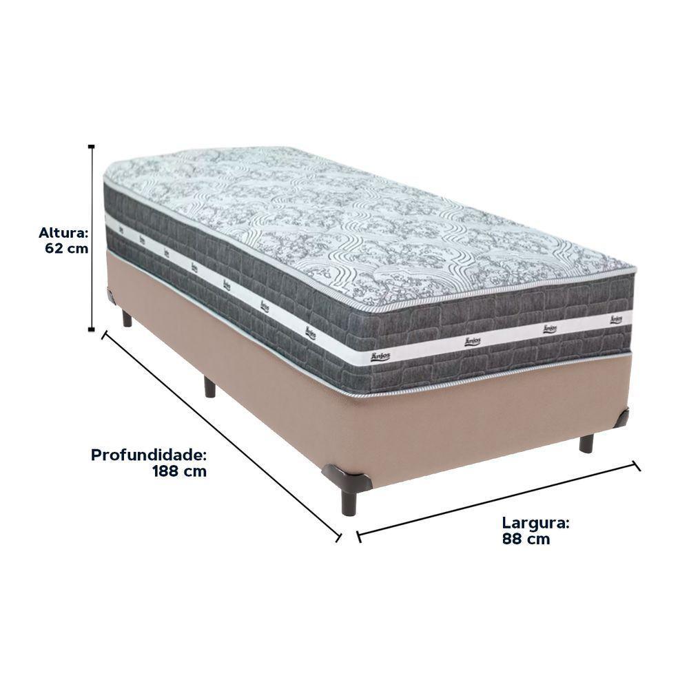 Cama Box Bege E Colchão Black Graphite Molas Ensacadas Solteiro 88x188x27 Anjos - 6