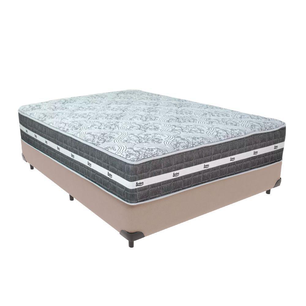 Cama Box Bege E Colchão Black Graphite Molas Ensacadas Casal 138x188x27 Anjos - 1