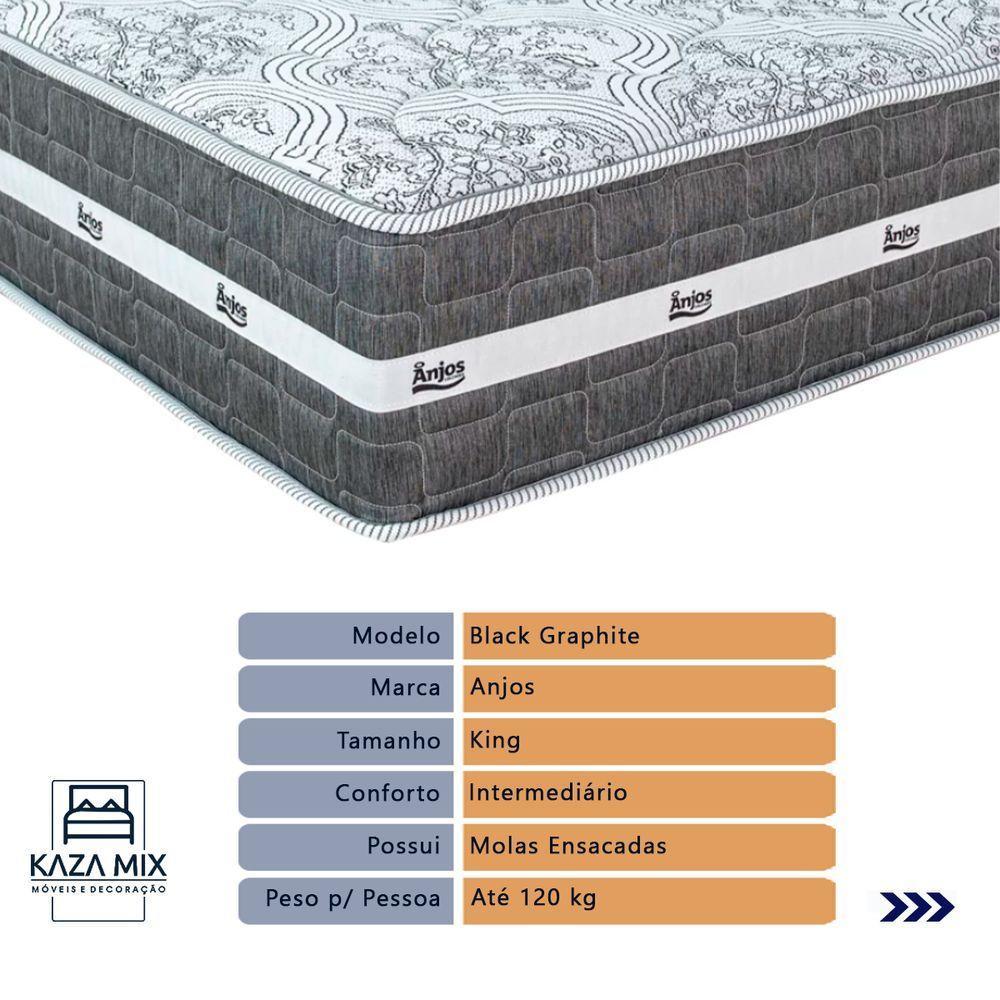 Cama Box Bege E Colchão Black Graphite Molas Ensacadas King 193x203x27 Anjos - 3