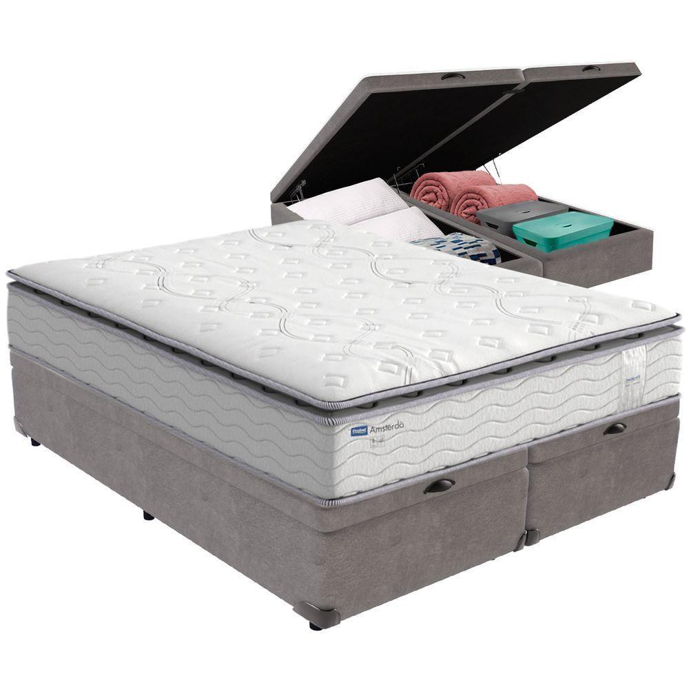 Cama Box Baú Cinza E Colchão Amsterdã Molas Ensacadas Queen Probel - 1