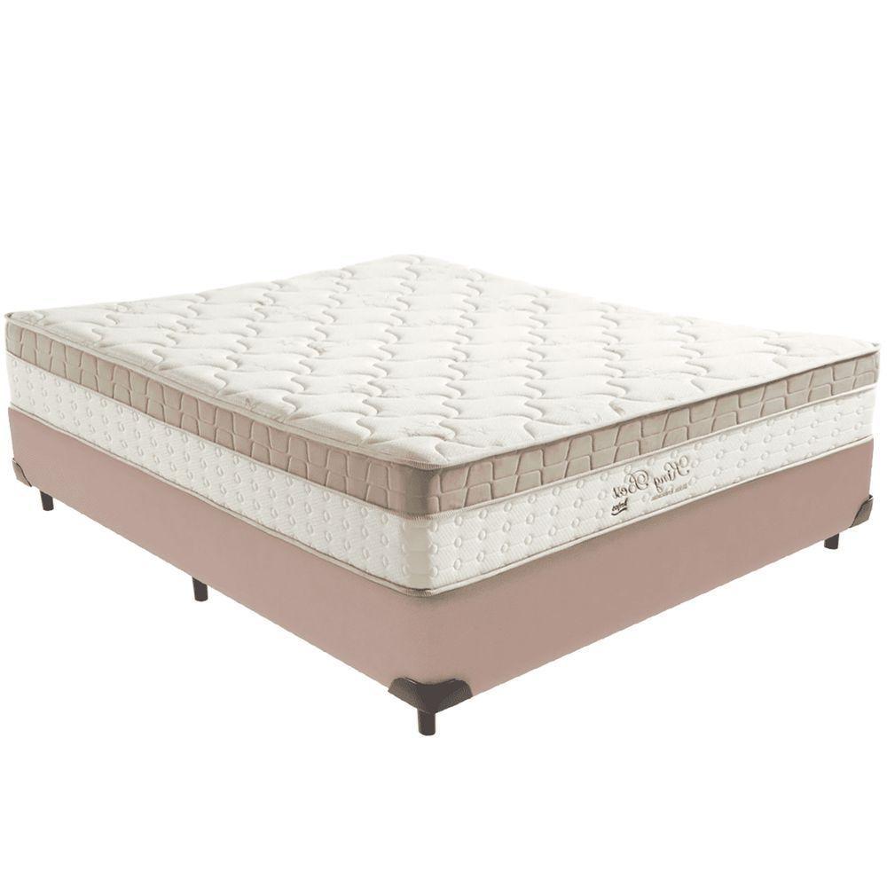 Cama Box Bege E Colchão King Best Bege Molas Ensacadas Casal Anjos - 1