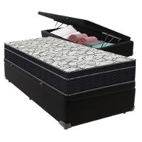 Cama Box Baú Preto E Colchão Airtech 150 Espuma D45 Solteiro Ortobom - 1
