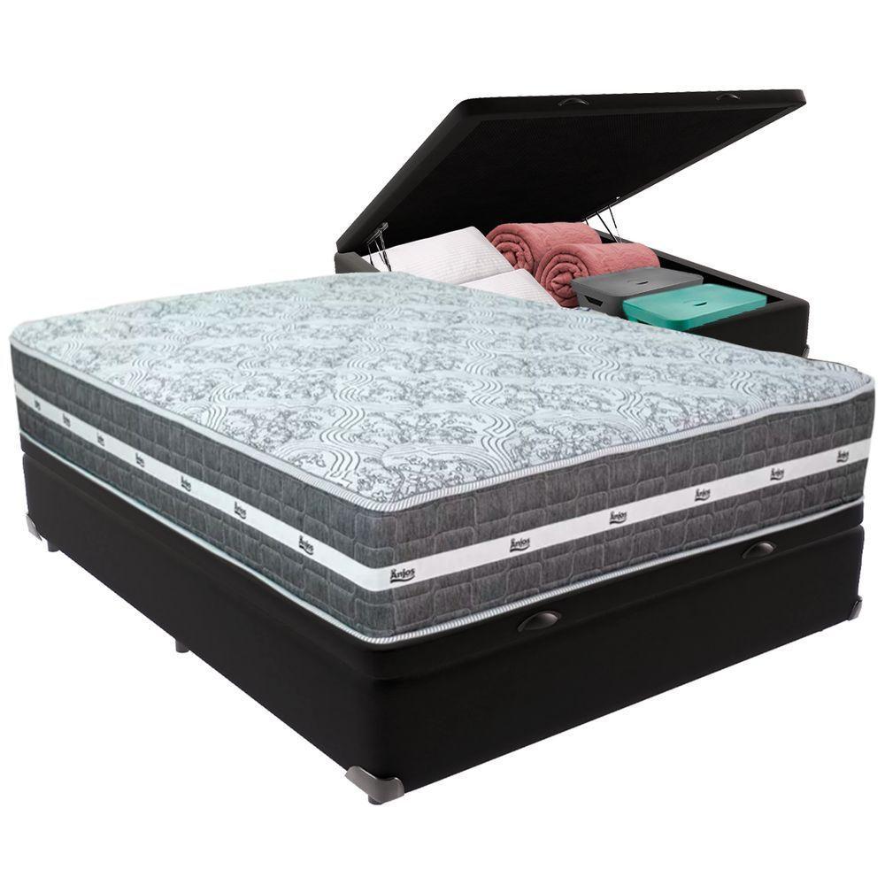 Cama Box Baú Preto E Colchão Black Graphite Molas Ensacadas Casal Anjos - 1