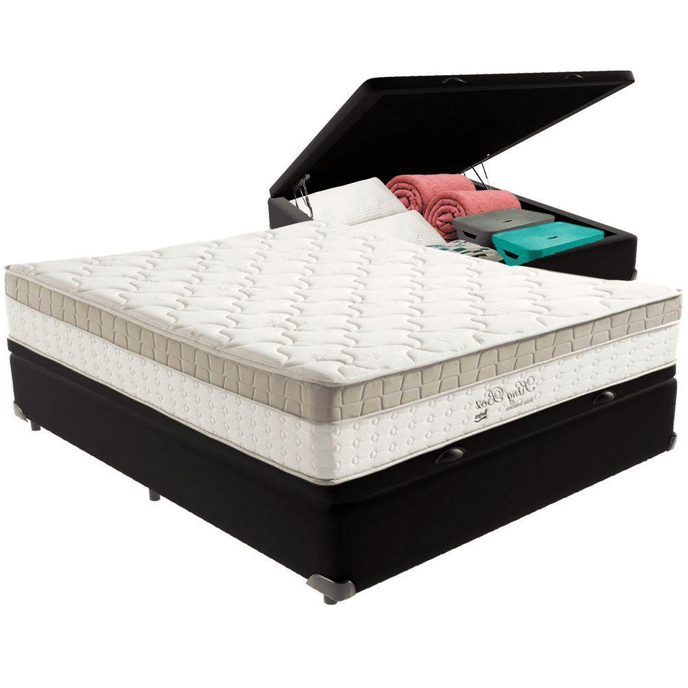 Cama Box Baú Preto E Colchão King Best Bege Molas Ensacadas Casal Anjos - 1