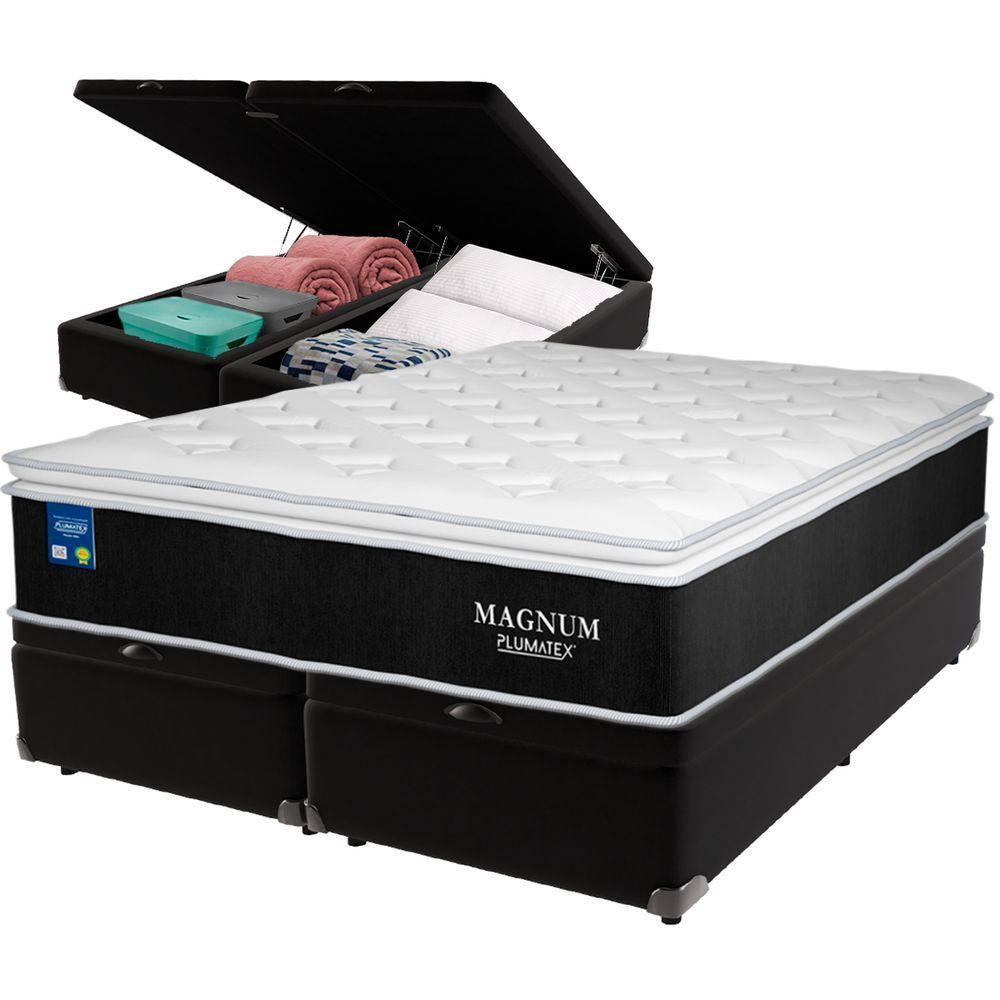 Cama Box Baú Preto E Colchão Magnum Molas Ensacadas Queen Plumatex - 1
