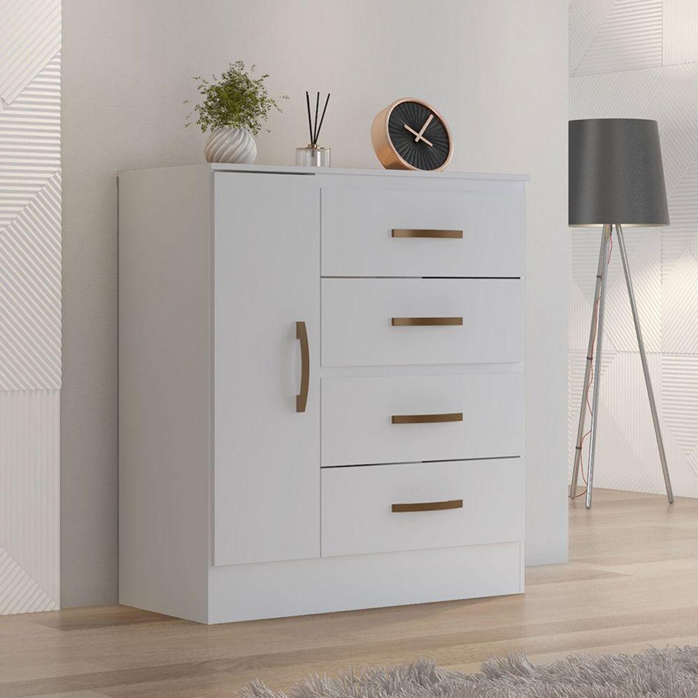 Cômoda Sapateira Para Quarto 1 Porta 4 Gavetas Lisa Branco - 1