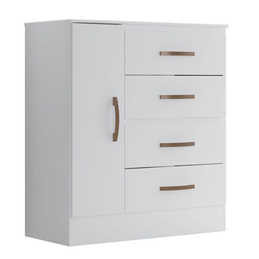 Cômoda Sapateira Para Quarto 1 Porta 4 Gavetas Lisa Branco - 2