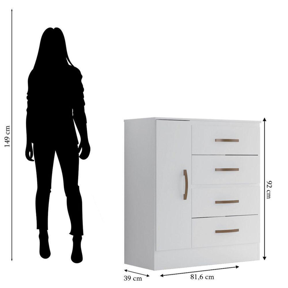 Cômoda Sapateira Para Quarto 1 Porta 4 Gavetas Lisa Branco - 6