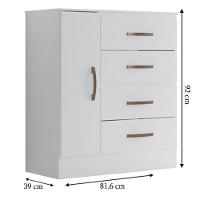 Cômoda Sapateira Para Quarto 1 Porta 4 Gavetas Lisa Branco