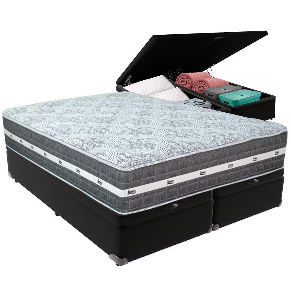 Cama Box Baú Preto E Colchão Black Graphite Molas Ensacadas Queen 158x198x32 Anjos - 1