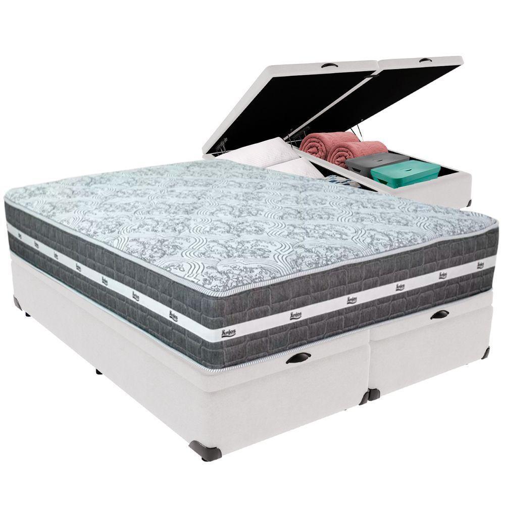 Cama Box Baú Branco E Colchão Black Graphite Molas Ensacadas Queen 158x198x32 Anjos - 1