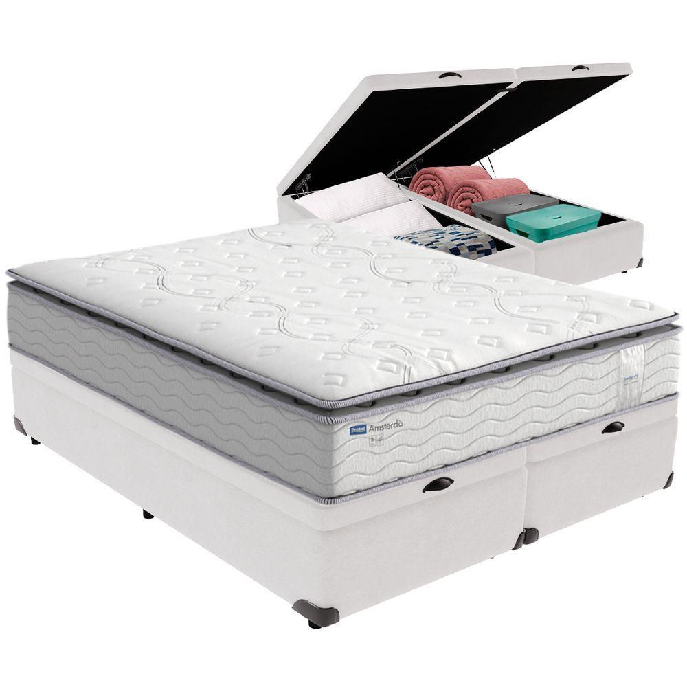 Cama Box Baú Branco E Colchão Amsterdã Molas Ensacadas Queen Probel - 1