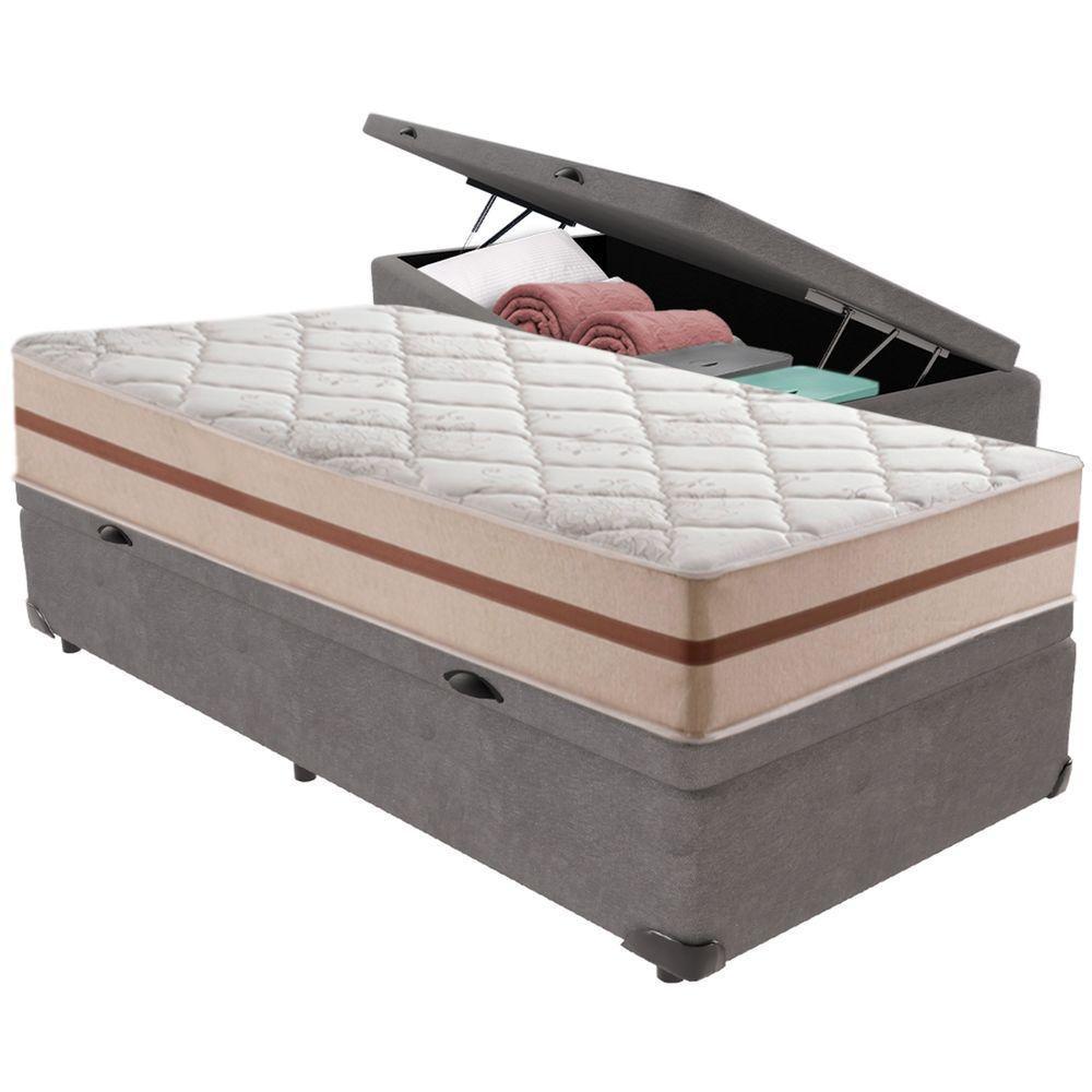 Cama Box Baú Cinza E Colchão Classic 22 Cm Molas Ensacadas Solteiro Anjos - 1