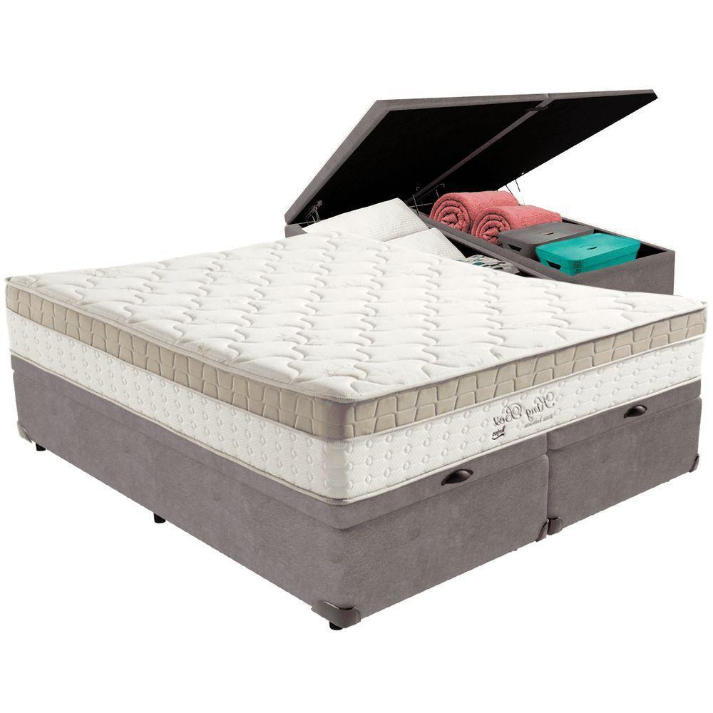 Cama Box Baú Cinza E Colchão King Best Molas Ensacadas King 193x203x33 Anjos - 1