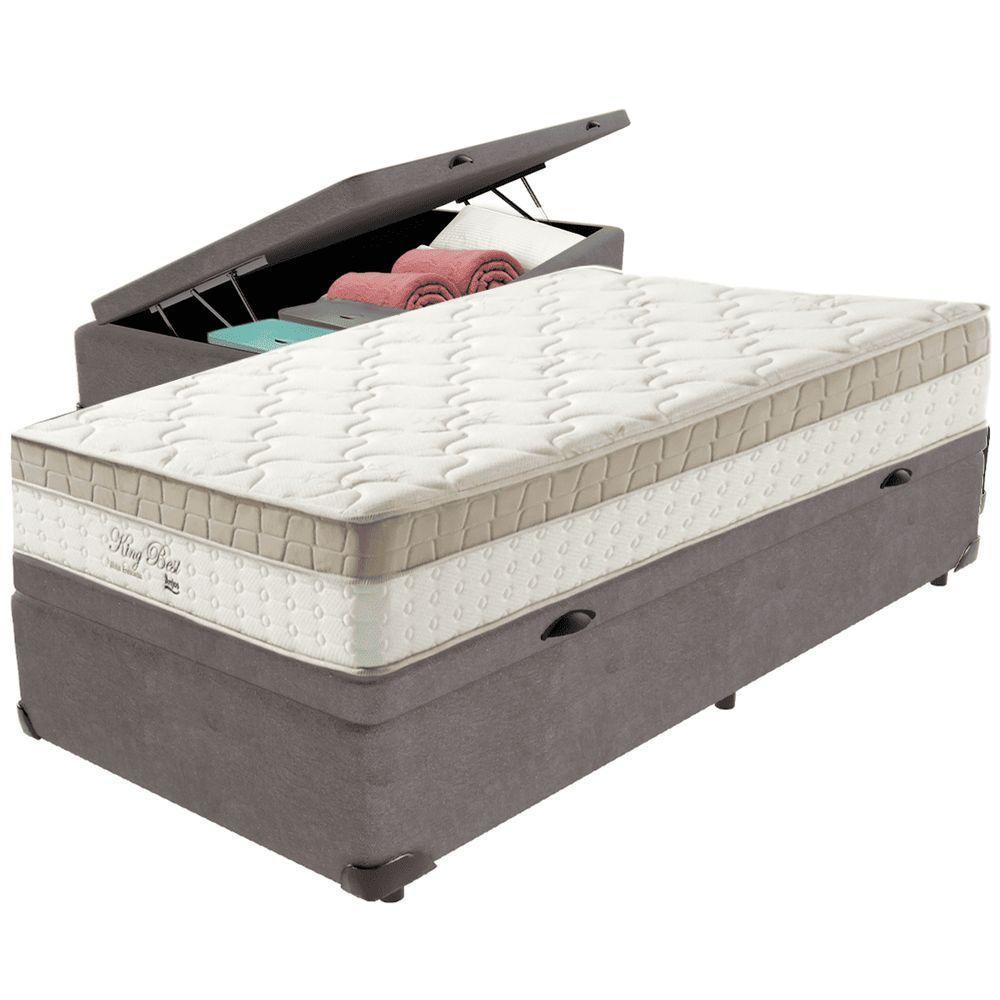 Cama Box Baú Cinza E Colchão King Best Molas Ensacadas Solteiro 88x188x33 Anjos - 1