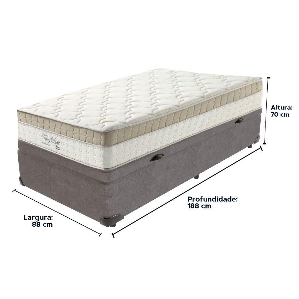 Cama Box Baú Cinza E Colchão King Best Molas Ensacadas Solteiro 88x188x33 Anjos - 6