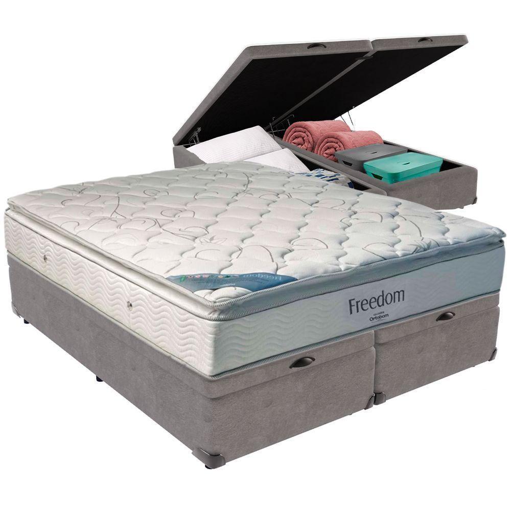 Cama Box Baú Cinza E Colchão Freedom Molas Ensacadas Queen Ortobom - 1