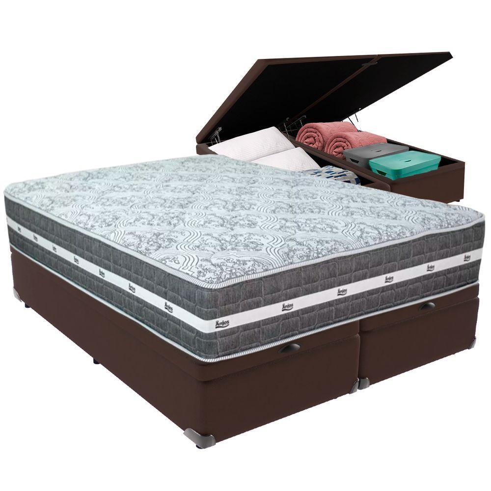 Cama Box Baú Marrom E Colchão Black Graphite Molas Ensacadas Queen 158x198x32 Anjos - 1
