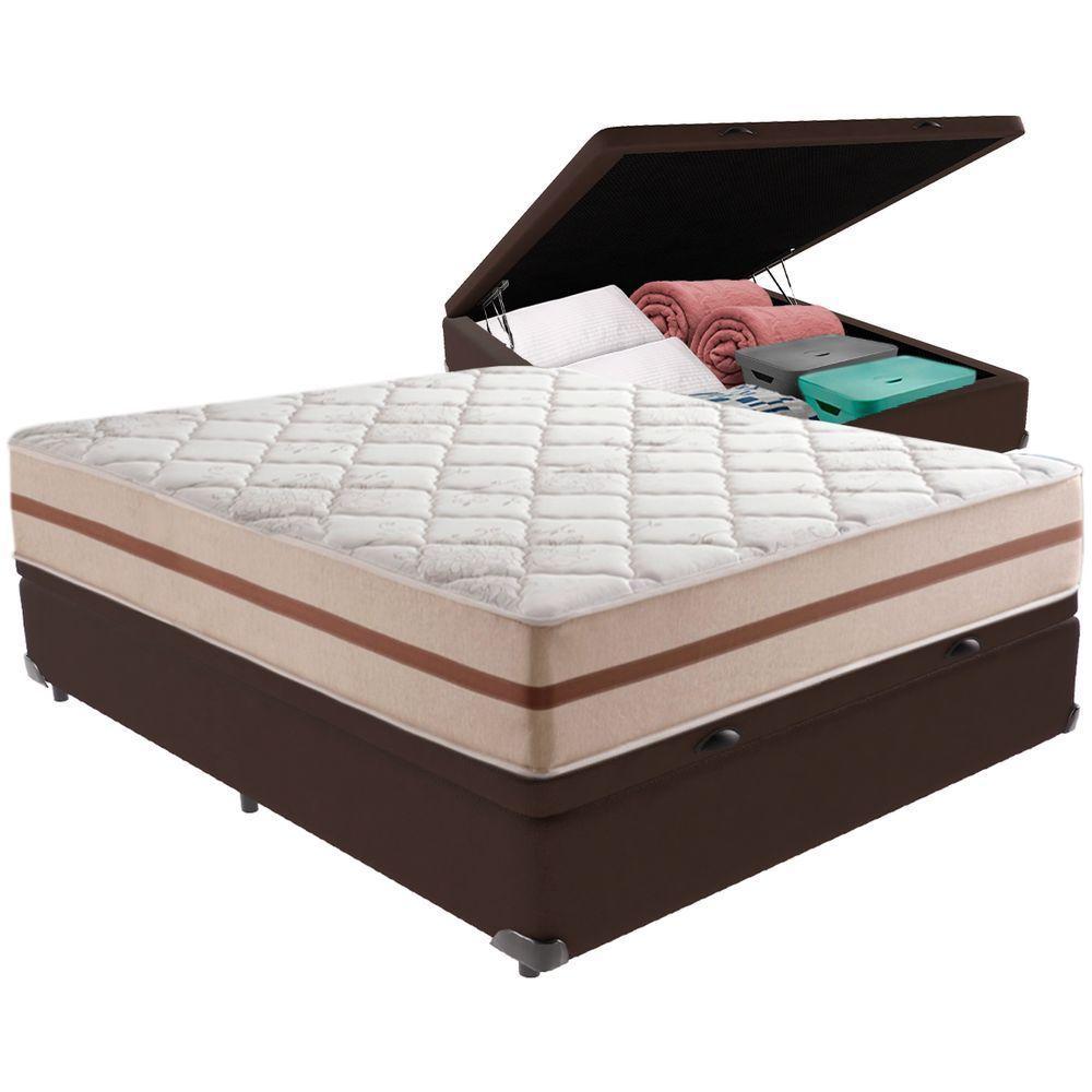 Cama Box Baú Marrom E Colchão Classic 22 Cm Molas Ensacadas Casal Anjos - 1